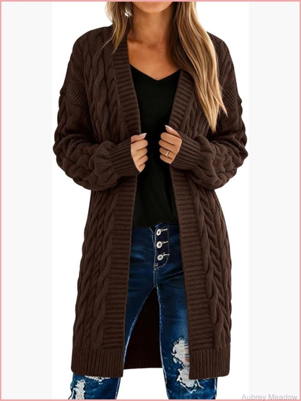 Cable Knit Open Front Chunky Cardigan Sweater Oversized with Pockets